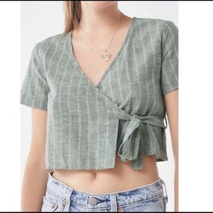 UO Striped Wrap Crop Top in Dark Grey Multi